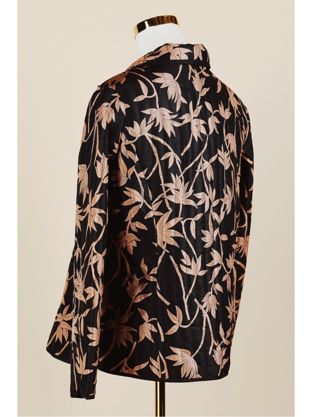 Sz L Anne Carson 100% Pure Silk Black & Tan Bamboo Quilted Zip Up Jacket EUC - Picture 5 of 6